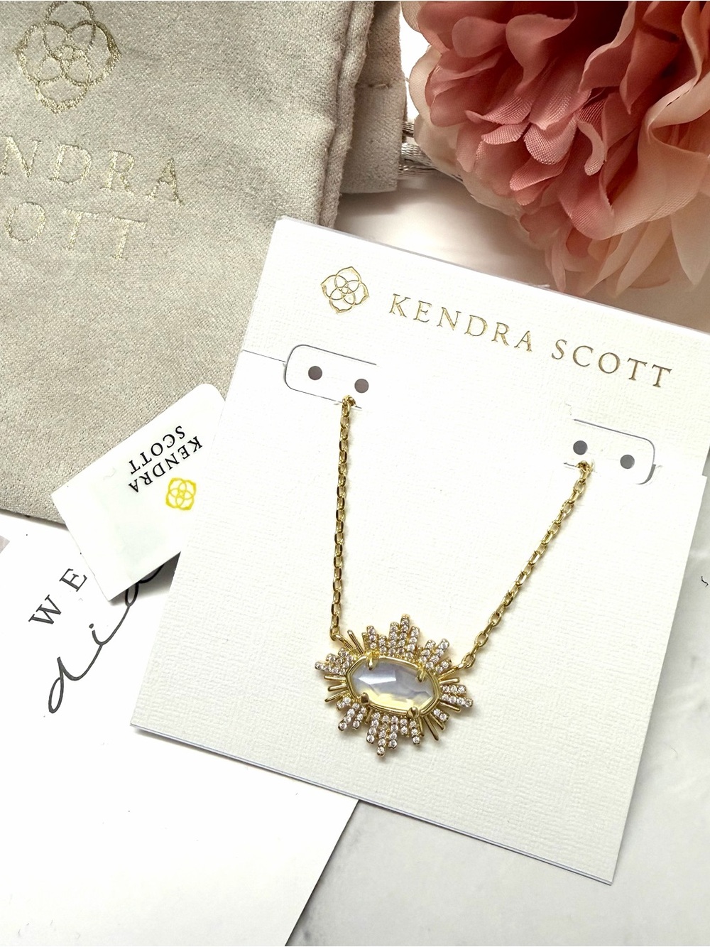 Kendra Scott Gold Sunburst Necklace with Opalescent Center
